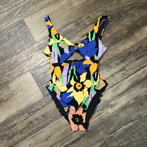 Roxy Color Jam One Piece Floral Cut out Bathing Suit Small S Textured